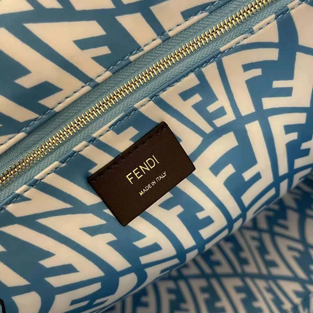 Fendi Shopper Blue Glazed Canvas Bag for Women