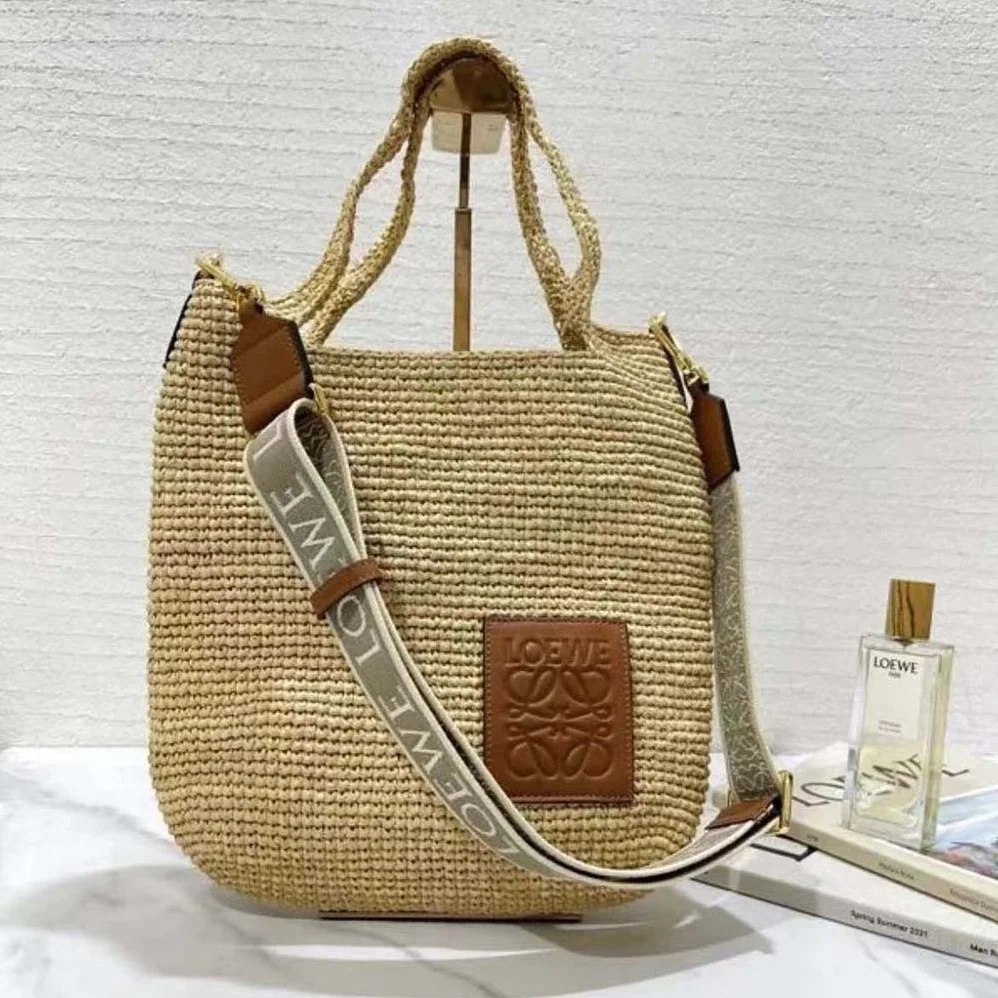 Loewe Mini Slit Bag in Raffia and Calfskin for Women in Beige