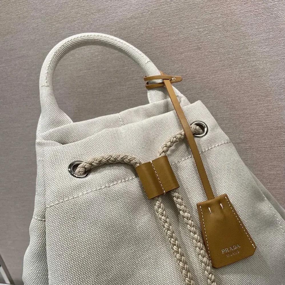 Prada Linen Blend Drawstring Duffel Bag for Unisex in White Prada Linen Blend Drawstring Duffel Bag for Unisex in White