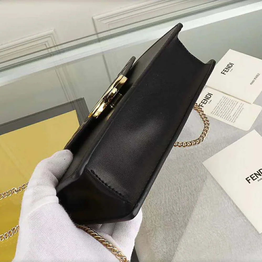 Fendi Wallet on Chain Leather Mini Bag for Women in Black