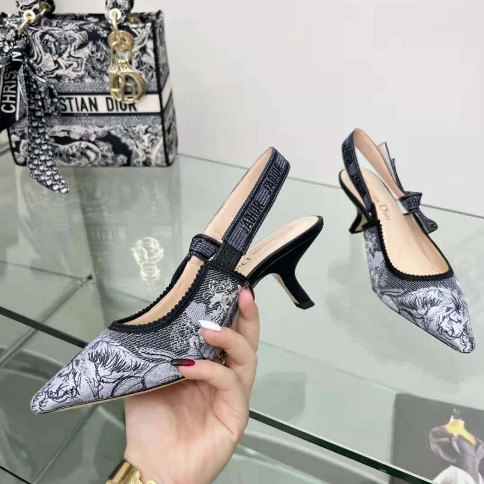 Dior J'Adior Slingback Pump Blue Multicolor Embroidered Denim for Women