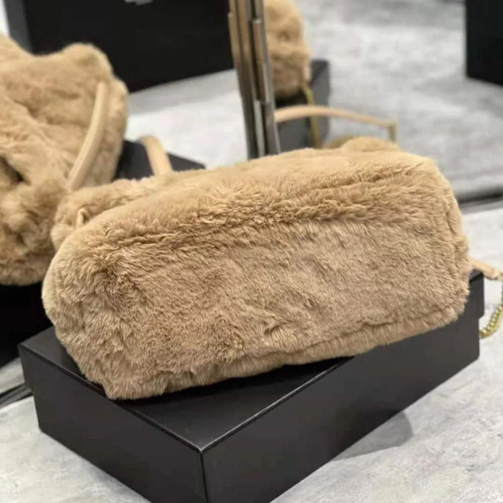 Saint Laurent YSL Puffer Small Bag in Merino Shearling and Lambskin for Women in Sandy Saint Laurent YSL Puffer Small Bag in Merino Shearling and Lambskin for Women in Sandy