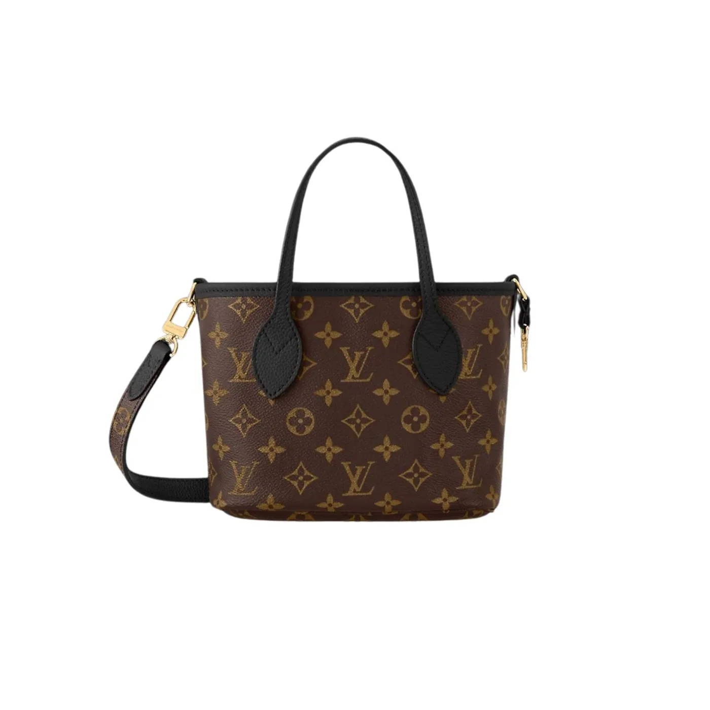 Louis Vuitton Neverfull Bandouliere Inside Out BB Tote Bag in Black Gold Hardware