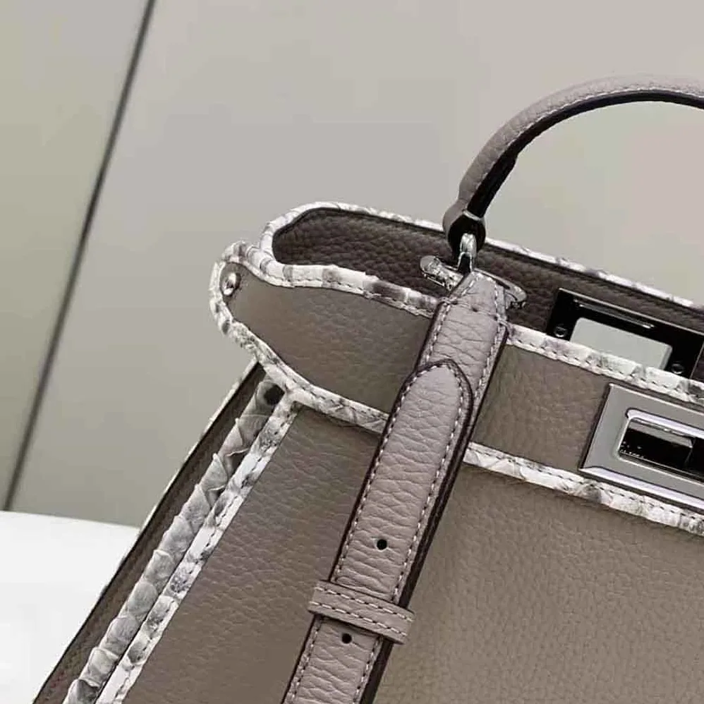 Fendi Peekaboo Iseeu Small Gray Full Grain Leather and Elaphe Bag for Women Fendi Peekaboo Iseeu Small Gray Full Grain Leather and Elaphe Bag for Women
