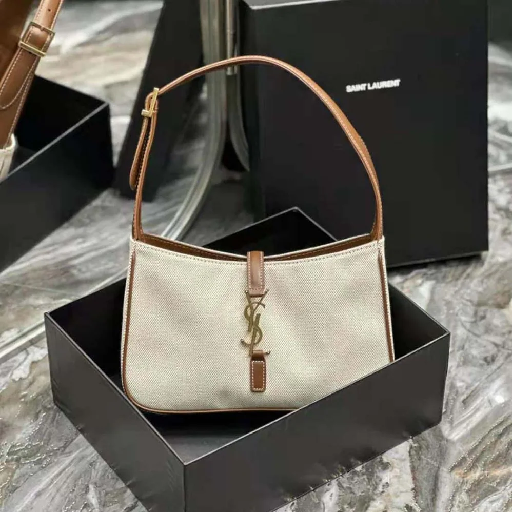 Saint Laurent YSL Le 5 à 7 in Canvas and Leather for Women in Beige