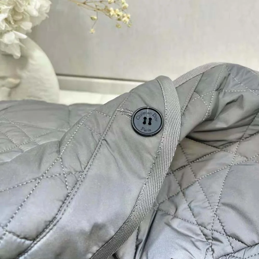 Dior Macrocannage Peacoat Gray Quilted Reflective Technical Taffeta for Women