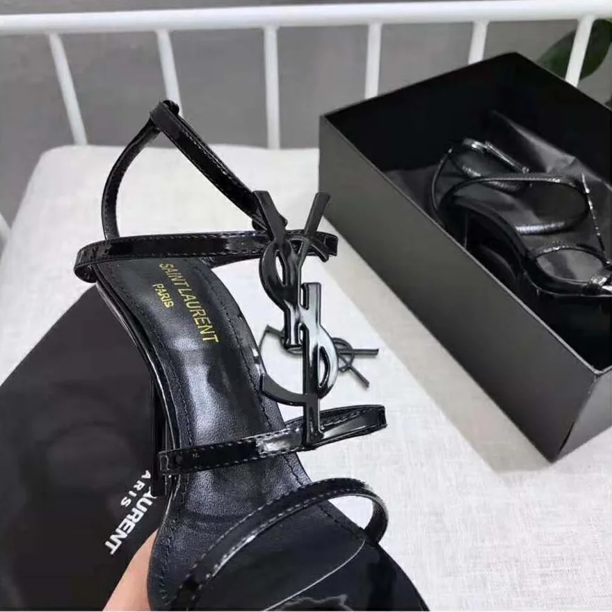 Saint Laurent YSL Cassandra Sandal Black Logo Patent 10.5cm for Women