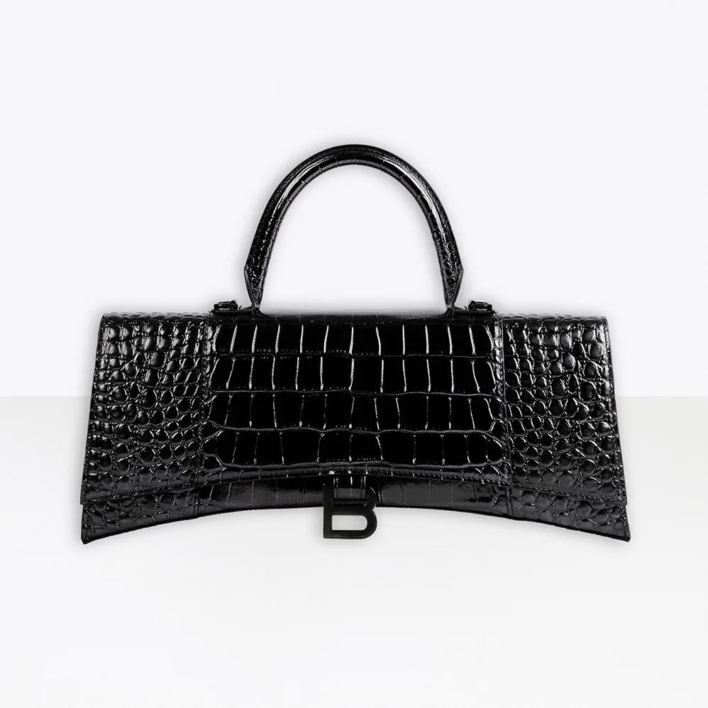 Balenciaga Hourglass Stretched Top Handle Bag in Black Shiny Crocodile Embossed Calfskin for Women Balenciaga Hourglass Stretched Top Handle Bag in Black Shiny Crocodile Embossed Calfskin for Women