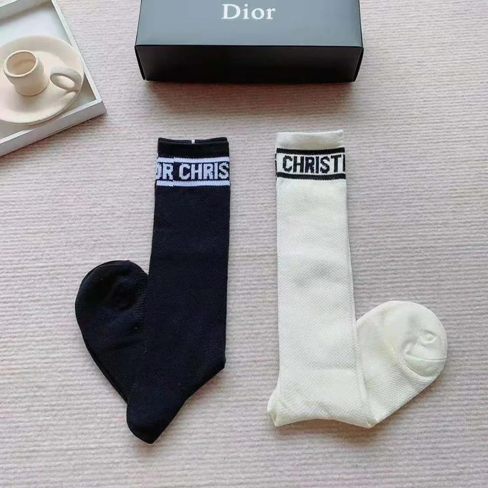 Dior Sporty High Socks White Black and Royal Blue Cotton for Women Dior Sporty High Socks White Black and Royal Blue Cotton for Women