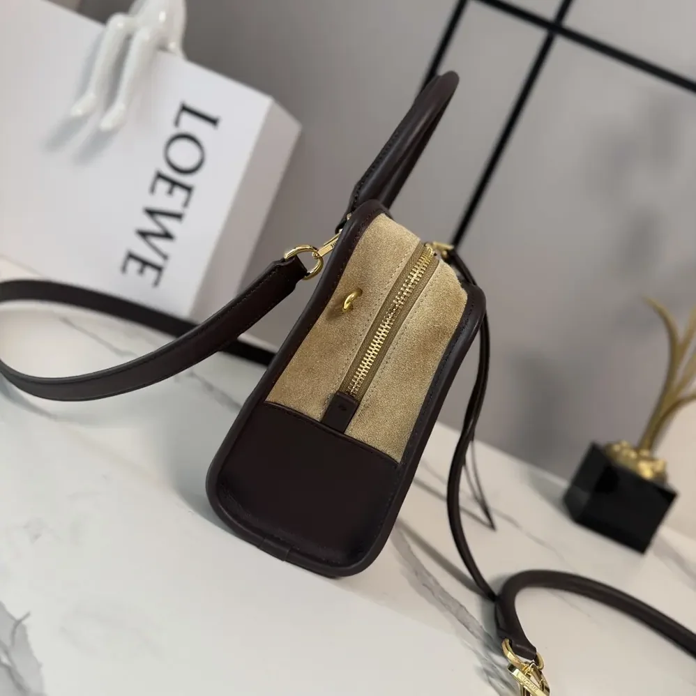 Loewe Small Amazona 180 Bag in Suede for Women in Oro/Chocolat Loewe Small Amazona 180 Bag in Suede for Women in Oro/Chocolat