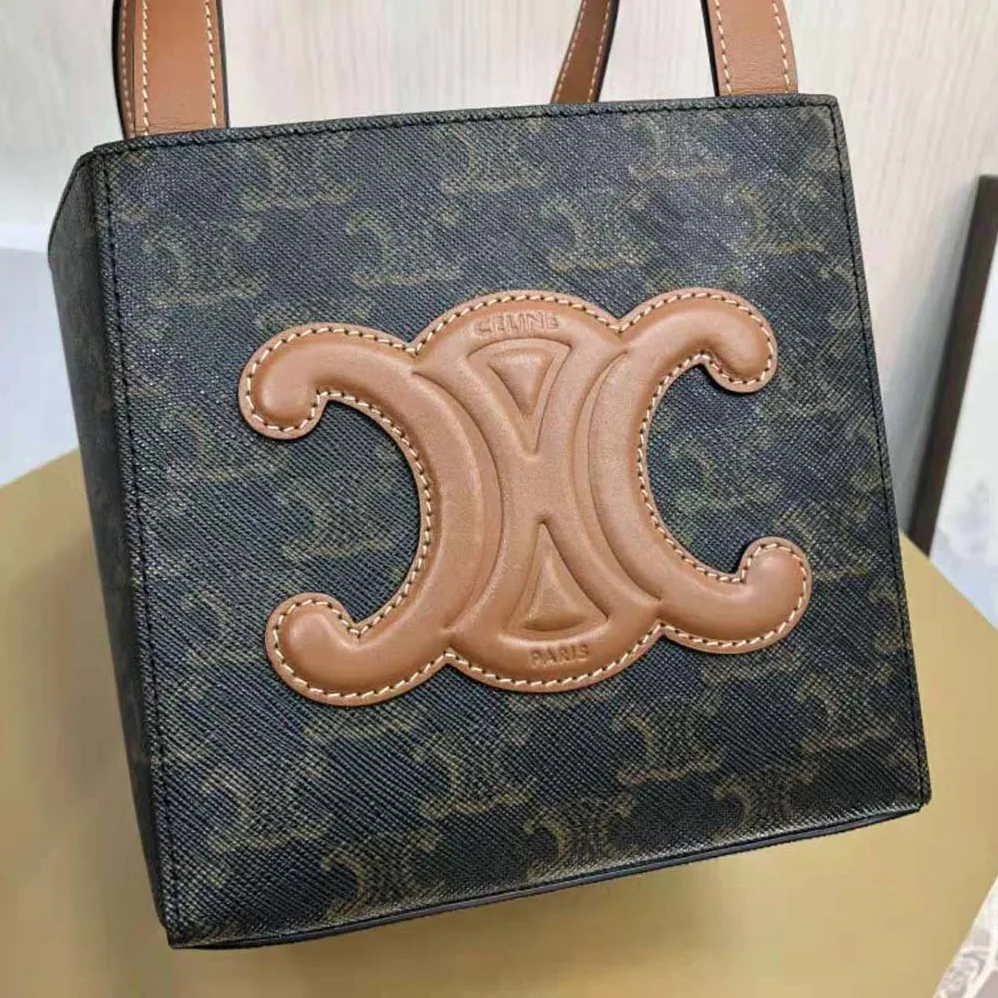 Celine Cube Bag Cuir Triomphe in Triomphe Canvas and Calfskin for Women