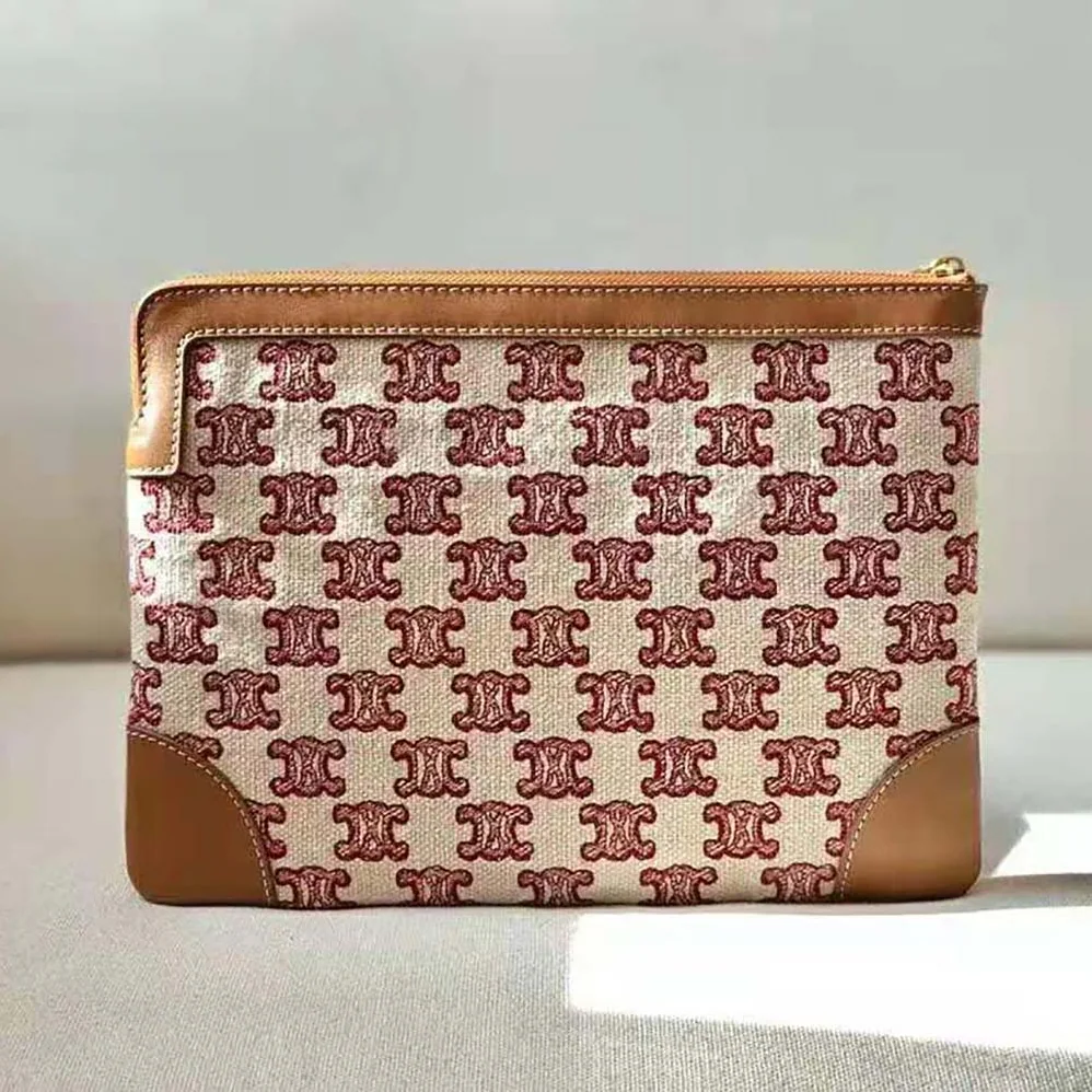 Celine Small Pouch in Textile with Triomphe Embroidery for Women