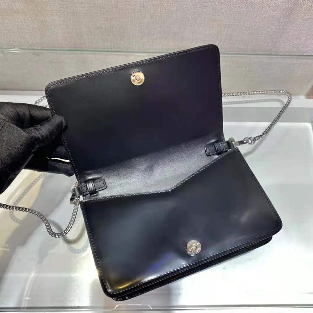 Prada Brushed Leather Shoulder Bag for Women in Black Prada Brushed Leather Shoulder Bag for Women in Black