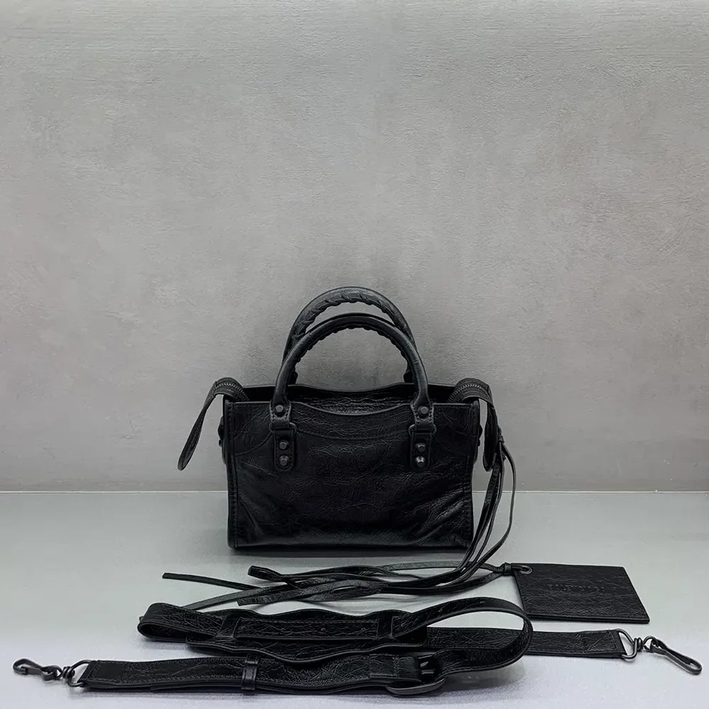 Balenciaga Le City Bag Nano in Black Arena Lambskin Brass Hardware for Women Balenciaga Le City Bag Nano in Black Arena Lambskin Brass Hardware for Women