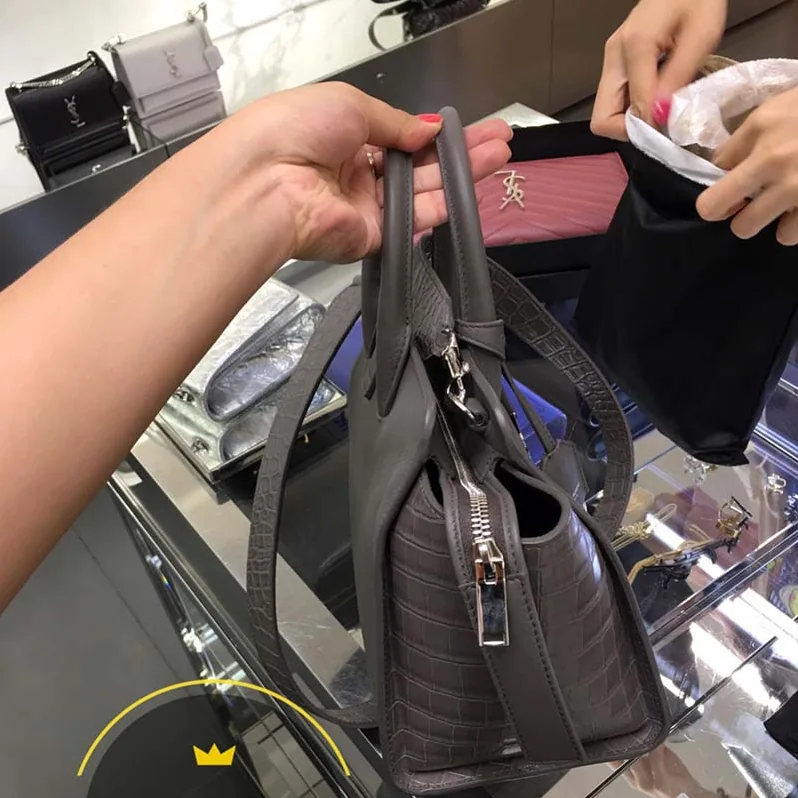 Saint Laurent YSL Small Downtown Cabas Grey Crocodile Embossed for Women