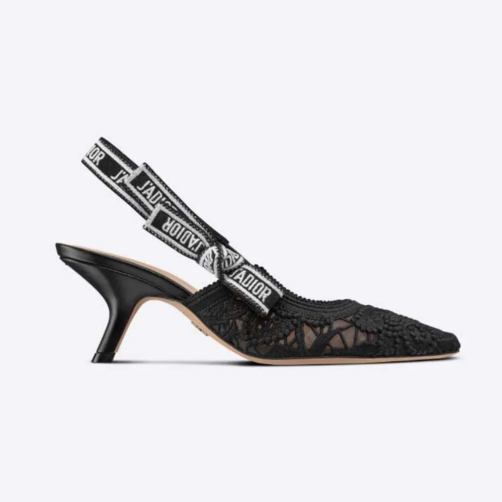 Dior J Sdior Slingback Pump Black Macramé Embroidered Cotton for Women Dior J Sdior Slingback Pump Black Macramé Embroidered Cotton for Women