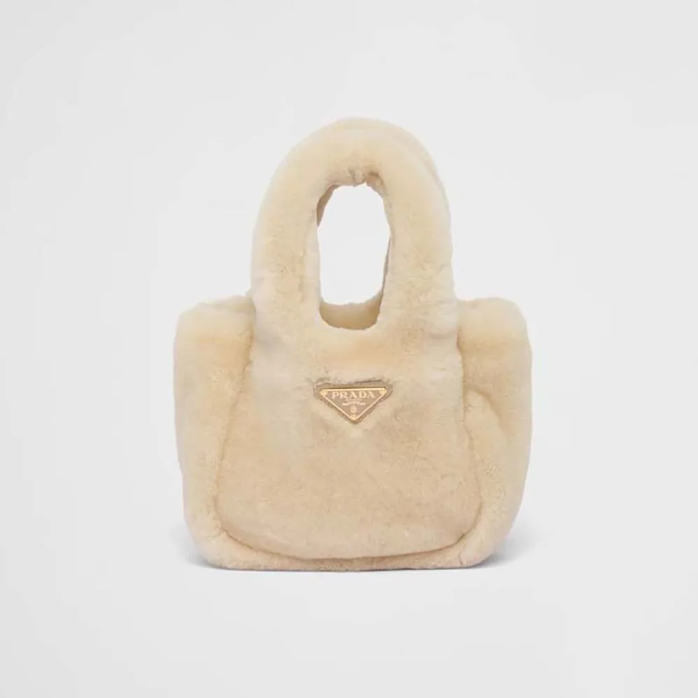 Prada Shearling Mini Handbag for Women in Beige Prada Shearling Mini Handbag for Women in Beige