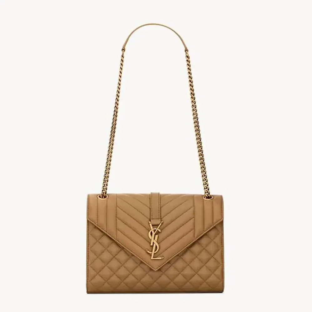 Saint Laurent YSL Envelope Medium in Matelasse Lambskin for Women in Brown