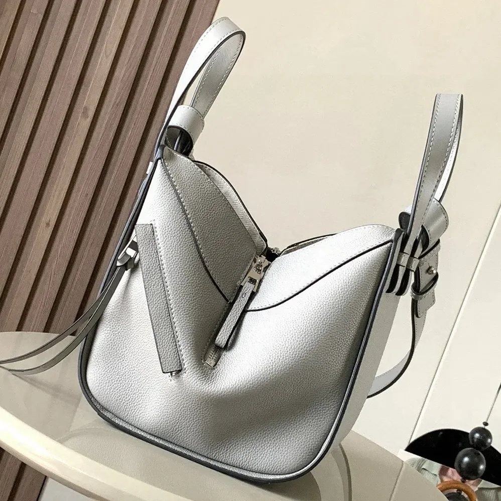 Loewe Compact Hammock Bag in Soft Grained Calfskin for Unisex in Silver