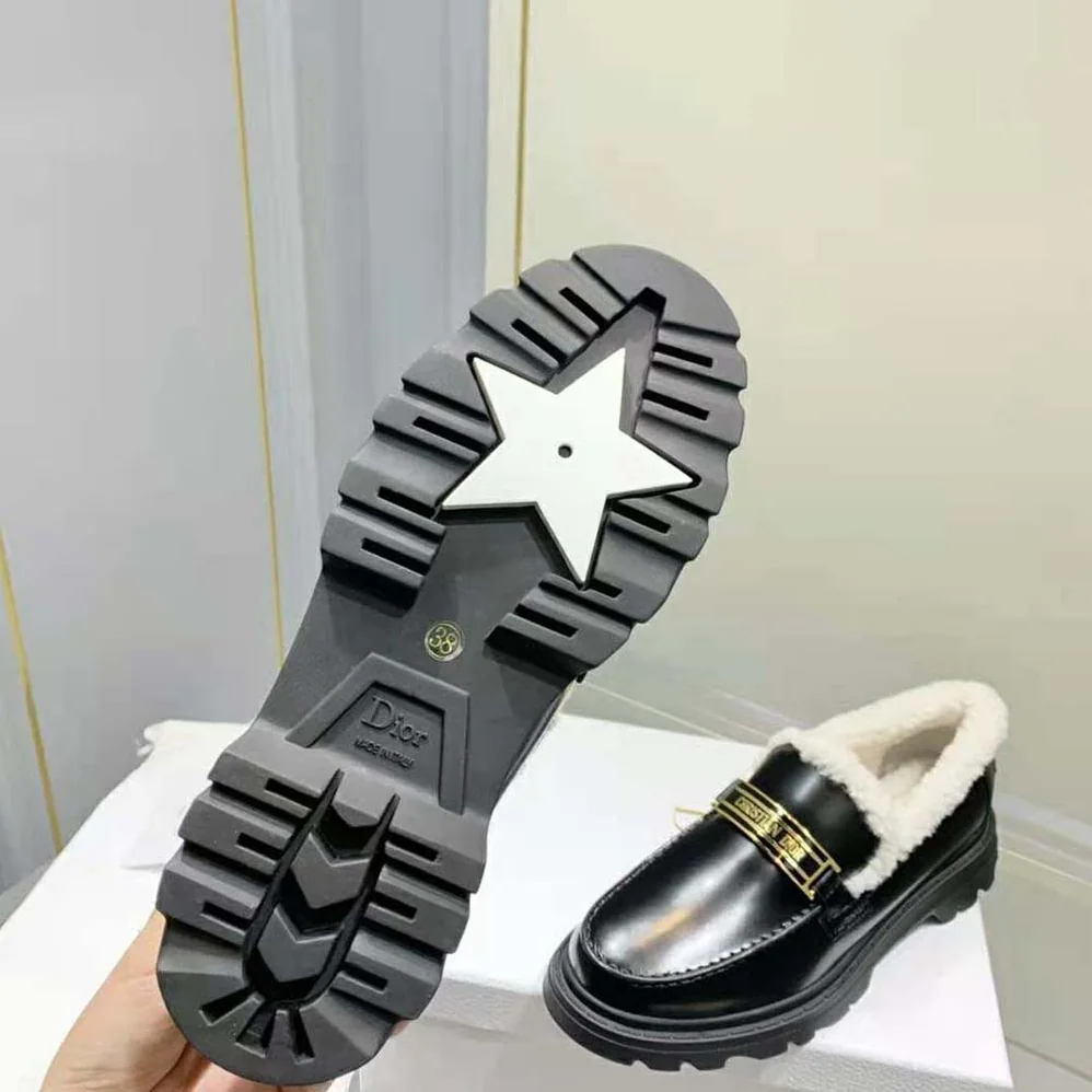 Dior Code Loafer Black Brushed Calfskin and White Shearling for Women Dior Code Loafer Black Brushed Calfskin and White Shearling for Women