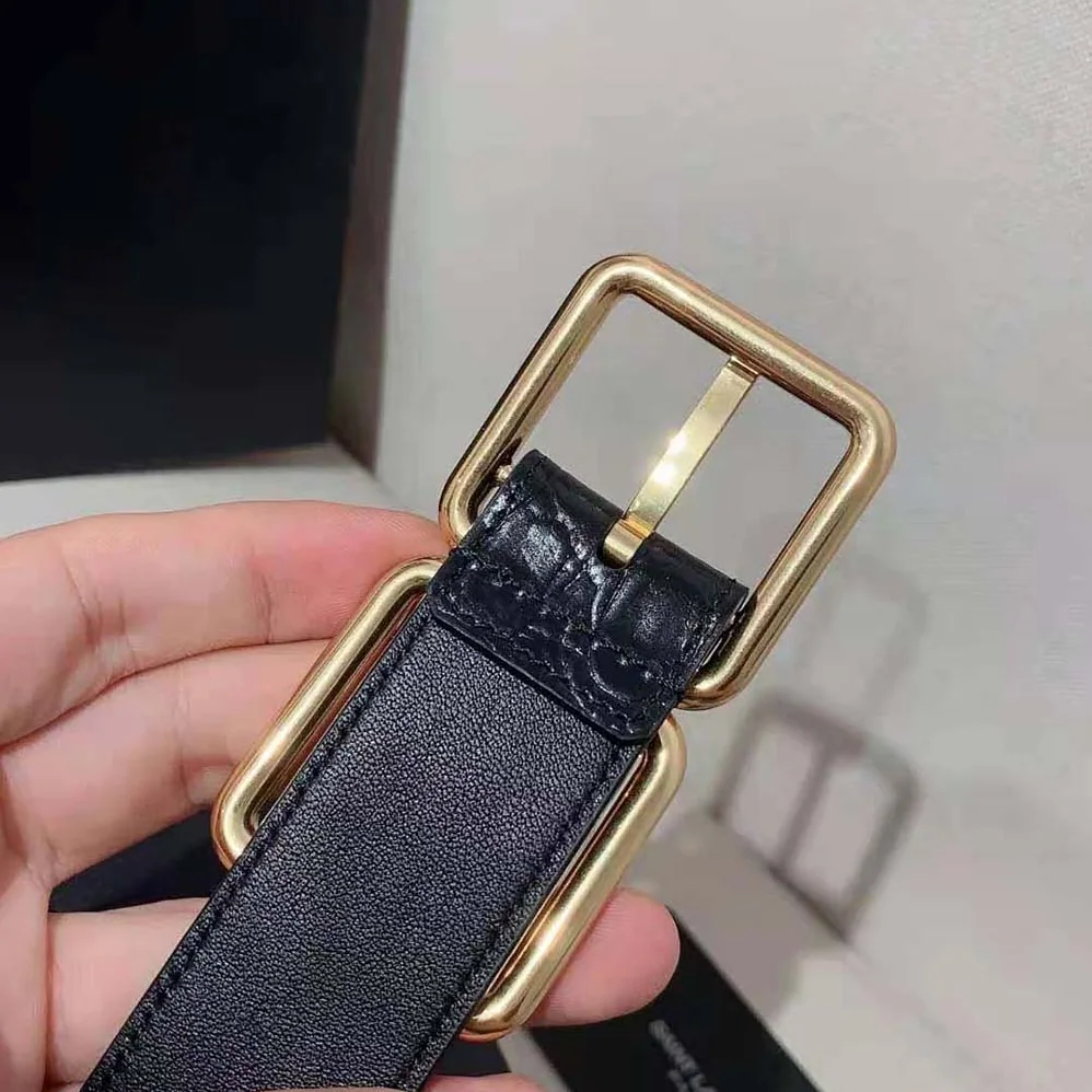 Saint Laurent YSL Double Buckle Belt in Crocodile for Women in embossed Leather