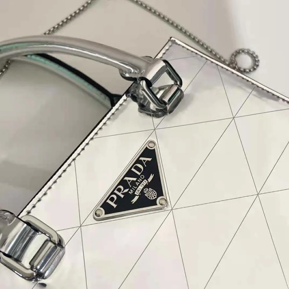Prada Small Metallic Leather Tote Bag for Women in Silver Prada Small Metallic Leather Tote Bag for Women in Silver