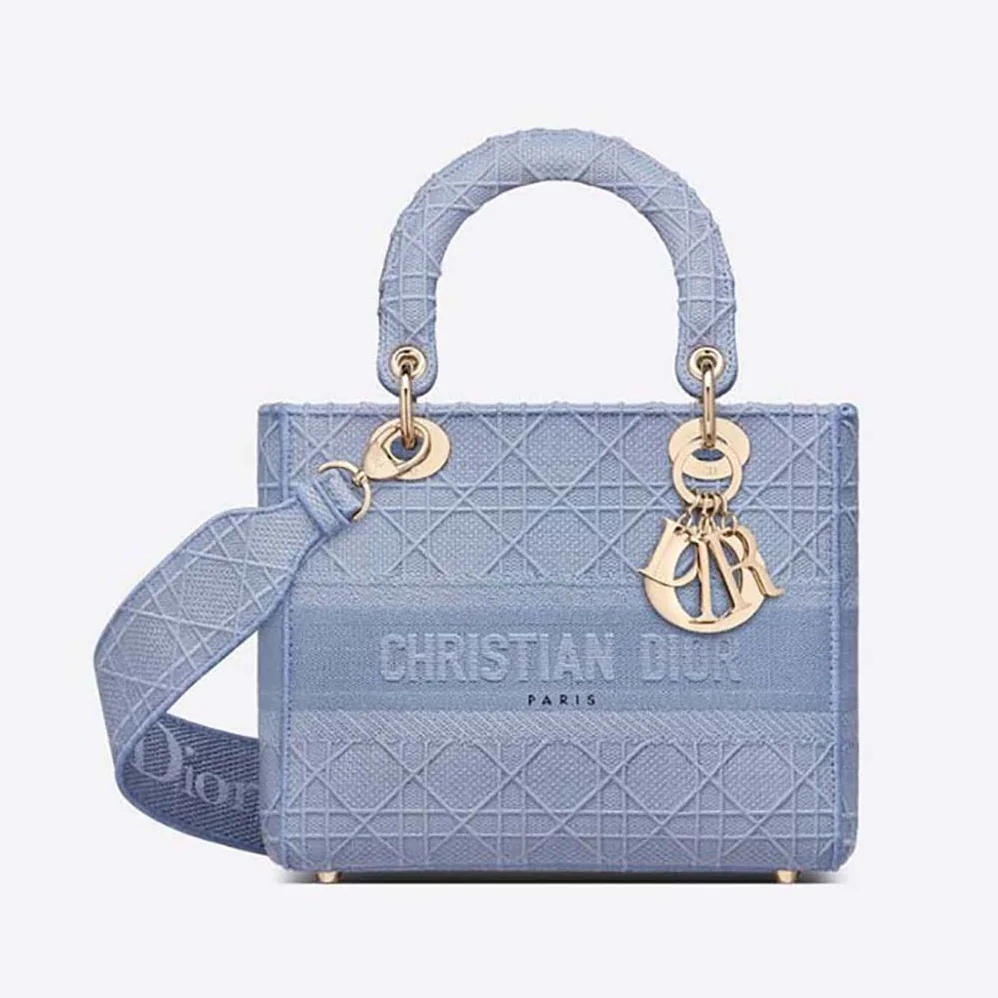 Dior Medium Lady D-Lite Bag Denim Blue Cannage Embroidery for Women Dior Medium Lady D-Lite Bag Denim Blue Cannage Embroidery for Women