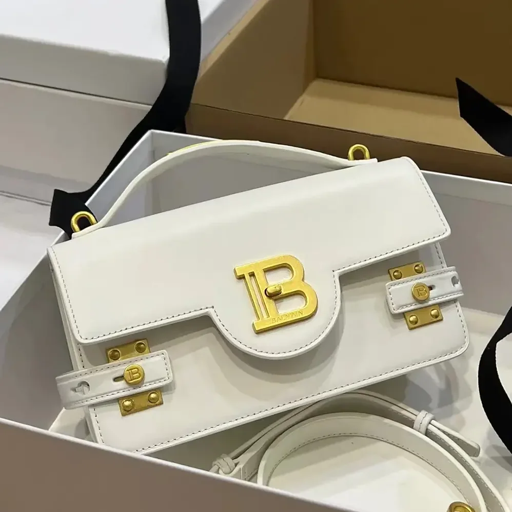 Balmain B-Buzz Shoulder 24 Calfskin Bag for Women in White