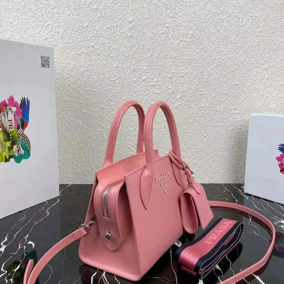 Prada Saffiano Leather Prada Monochrome Bag for Women in Pink Prada Saffiano Leather Prada Monochrome Bag for Women in Pink