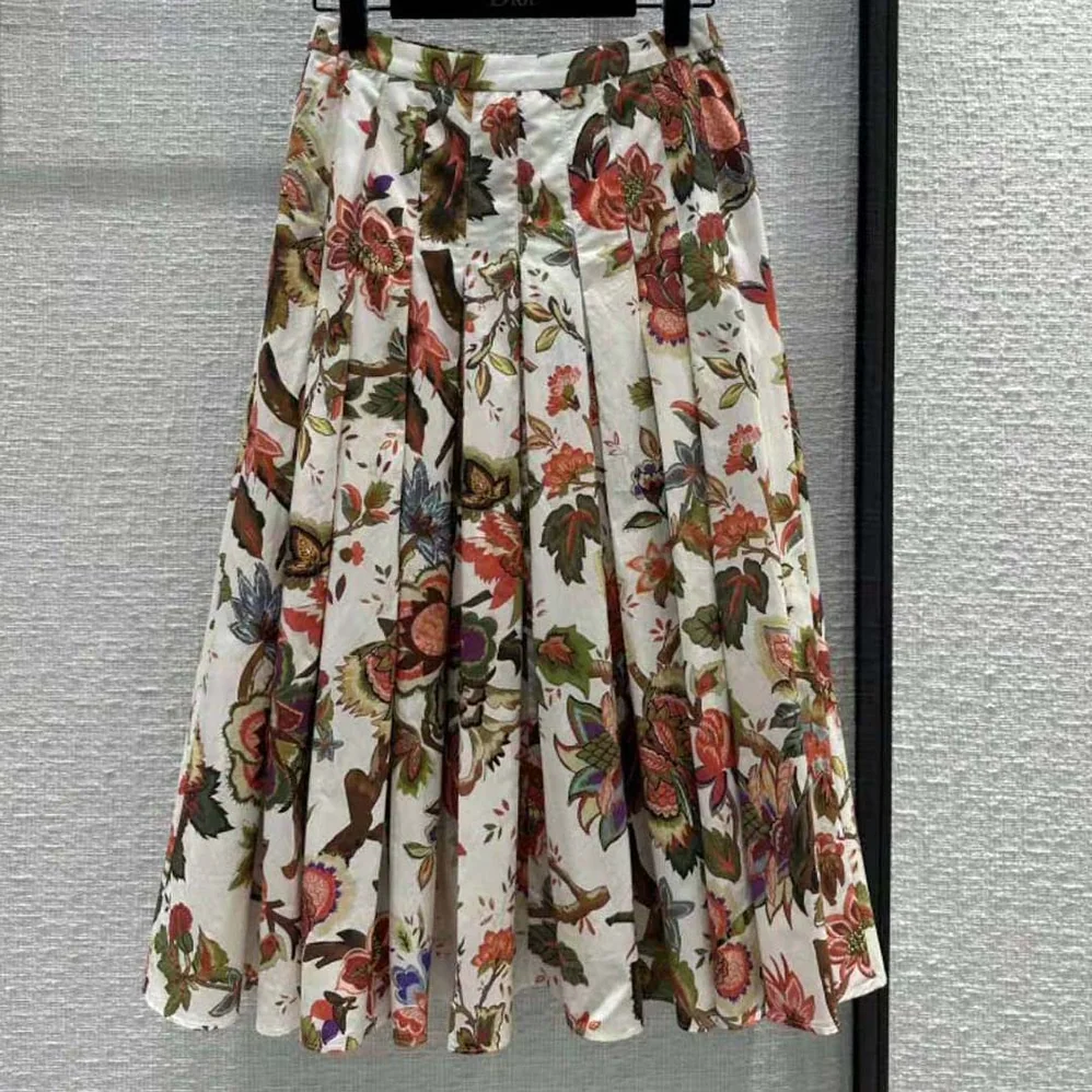 Dior Mid-length Pleated Skirt Multicolor Cotton and Silk Poplin with Albero Della Vita Motif for Women Dior Mid-length Pleated Skirt Multicolor Cotton and Silk Poplin with Albero Della Vita Motif for Women