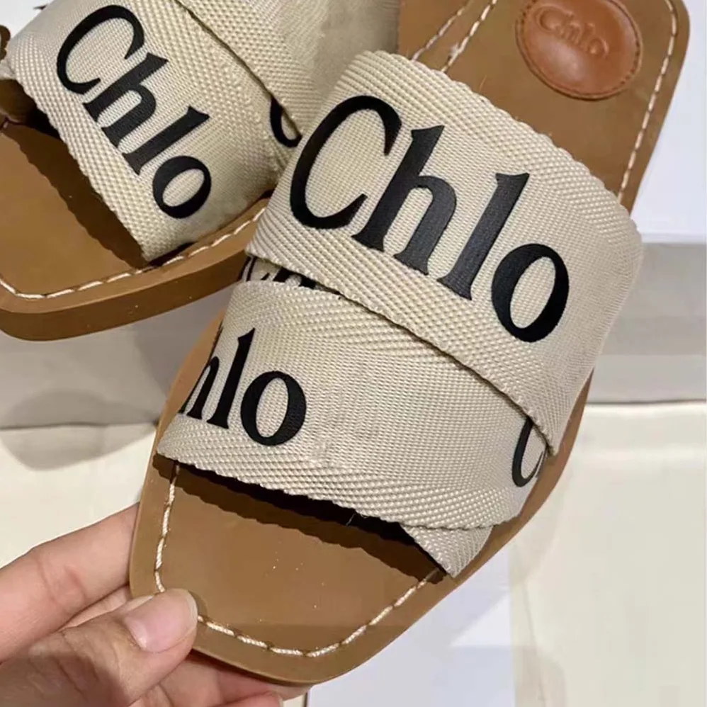 Chloe Woody Flat Mule in Canvas for Women in Beige Chloe Woody Flat Mule in Canvas for Women in Beige