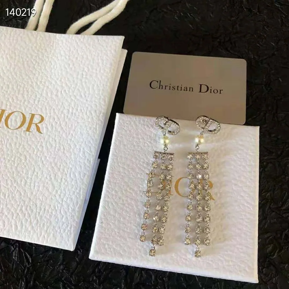 Dior 30 Montaigne Earrings Silver-Finish Metal with White Resin Pearls and Silver for Women in Tone Crystals