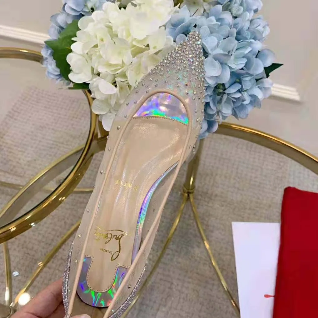 Christian Louboutin Evening Flats Shoes Follies Strass for Women in Gold