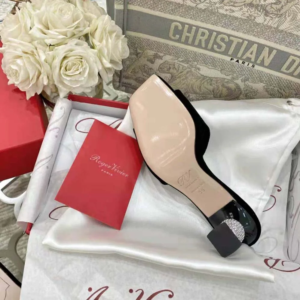 Roger Vivier Marlene Strass Mules in Suede for Women in Black Roger Vivier Marlene Strass Mules in Suede for Women in Black