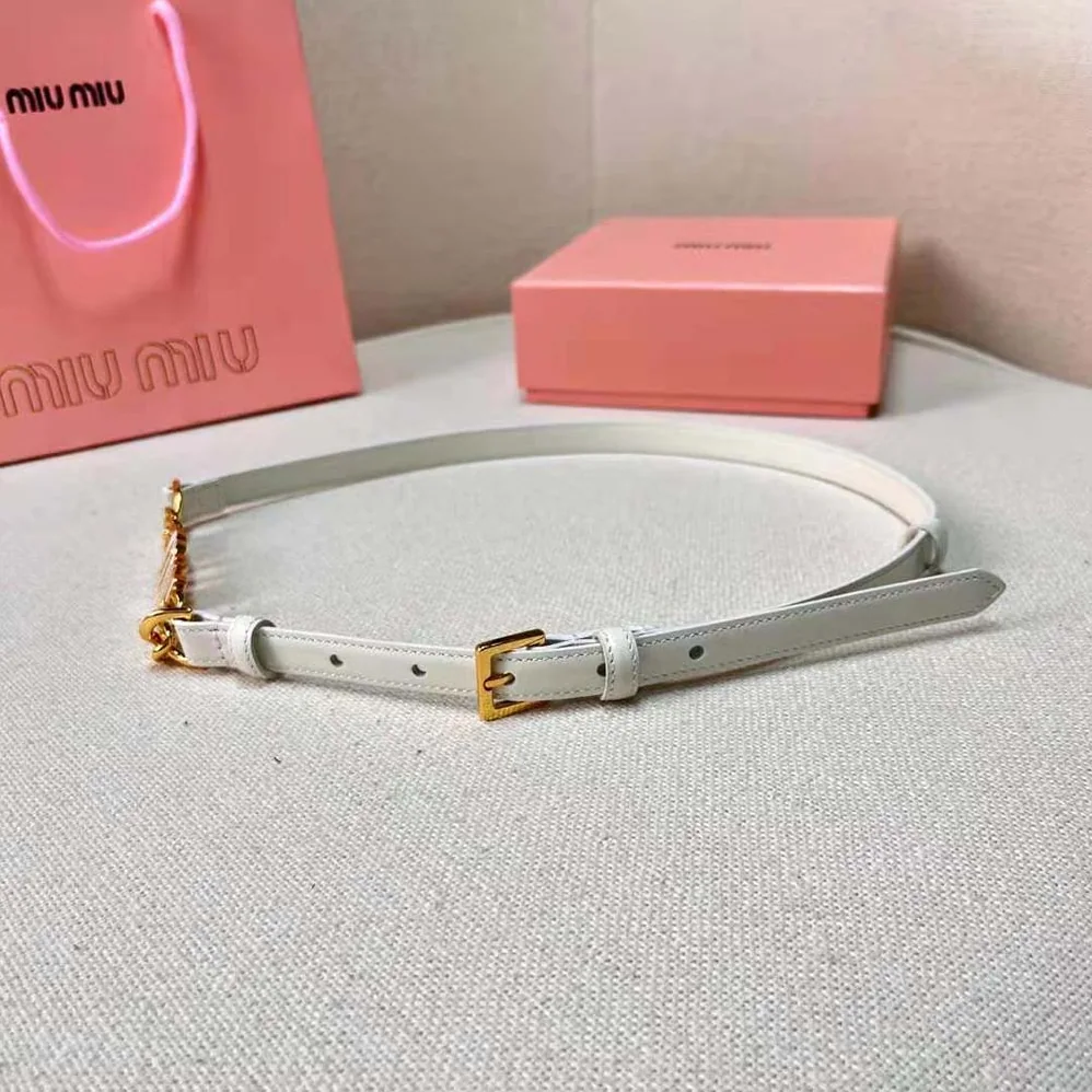 Miu Miu Brushed Leather Belt with Logo for Women in White