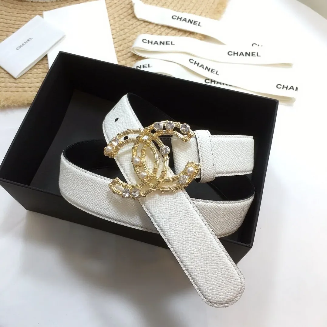 Chanel Belt With Double C Buckle White Gold Chanel Logo Hardware for Women