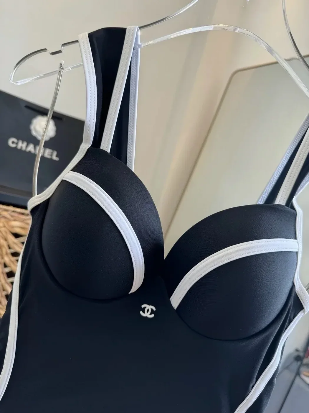 Chanel Contoured Interlocking CC One in Piece Swimsuit Black