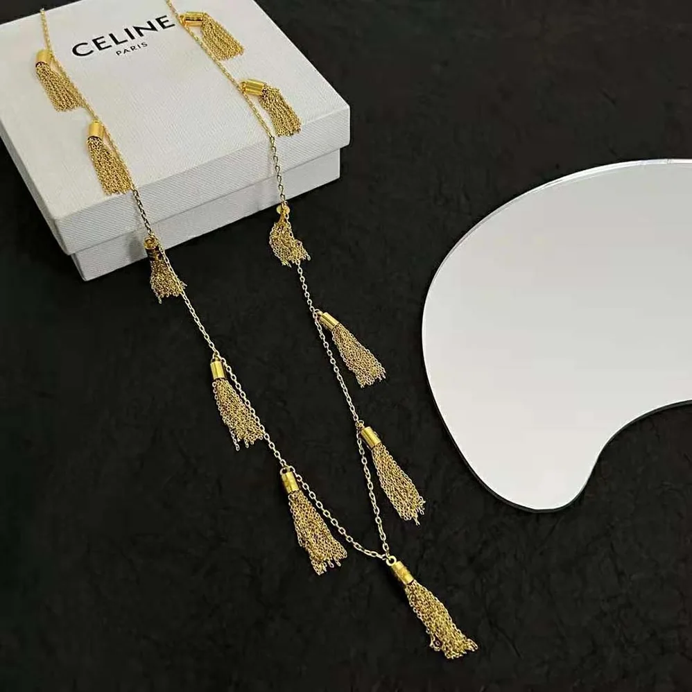 Celine Triomphe Folk Pompons Sautoir in Brass with Gold Finish for Women