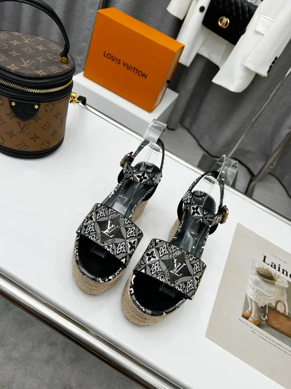 Louis Vuitton Starboard Wedge Sandal Black And White for Women