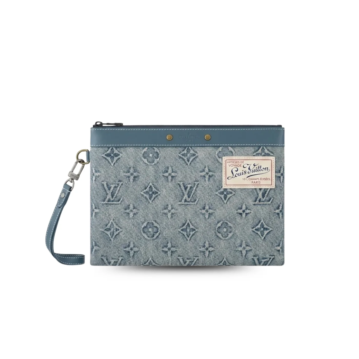 Louis Vuitton Pochette To Go Pouch / Blue Monogram Washed Denim Canvas Silver Hardware Louis Vuitton Pochette To Go Pouch / Blue Monogram Washed Denim Canvas Silver Hardware