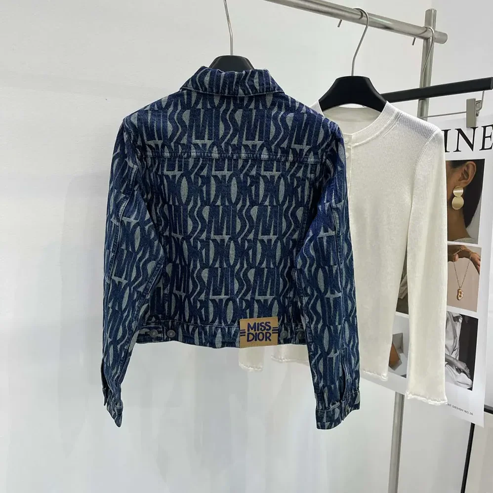 Dior Jacket Cotton Denim with Blue Miss Dior Allover Motif for Men Dior Jacket Cotton Denim with Blue Miss Dior Allover Motif for Men