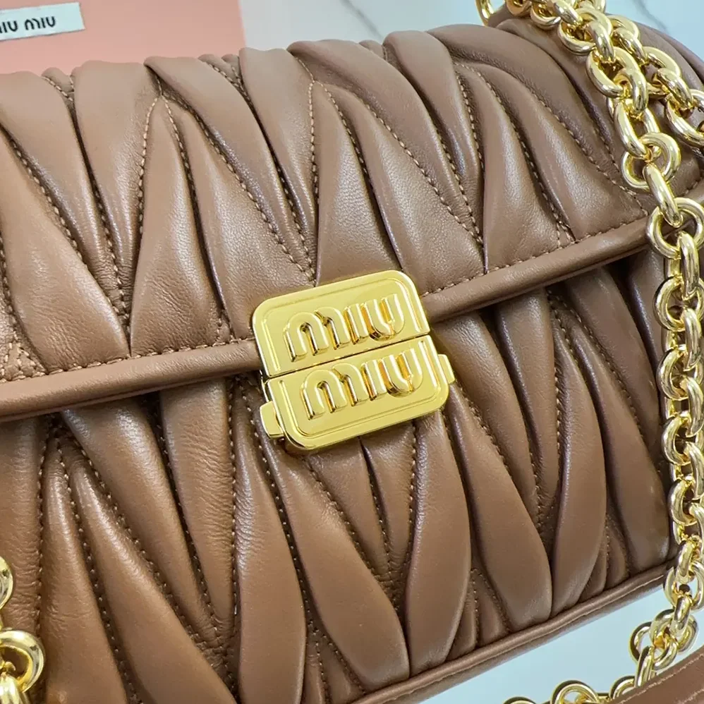 Miu Miu Matelassé Nappa Leather Shoulder Bag for Women in Brown