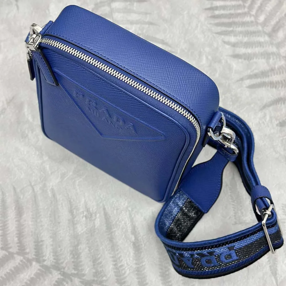 Prada Saffiano Leather Shoulder Bag for Men in Navy