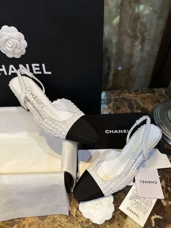 Chanel Sling Back Tweed Pumps White Chanel Sling Back Tweed Pumps White