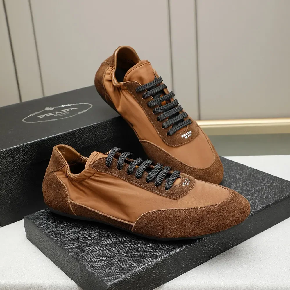 Prada Collapse Re-Nylon and Suede Elasticized Sneakers for Unisex in Brown