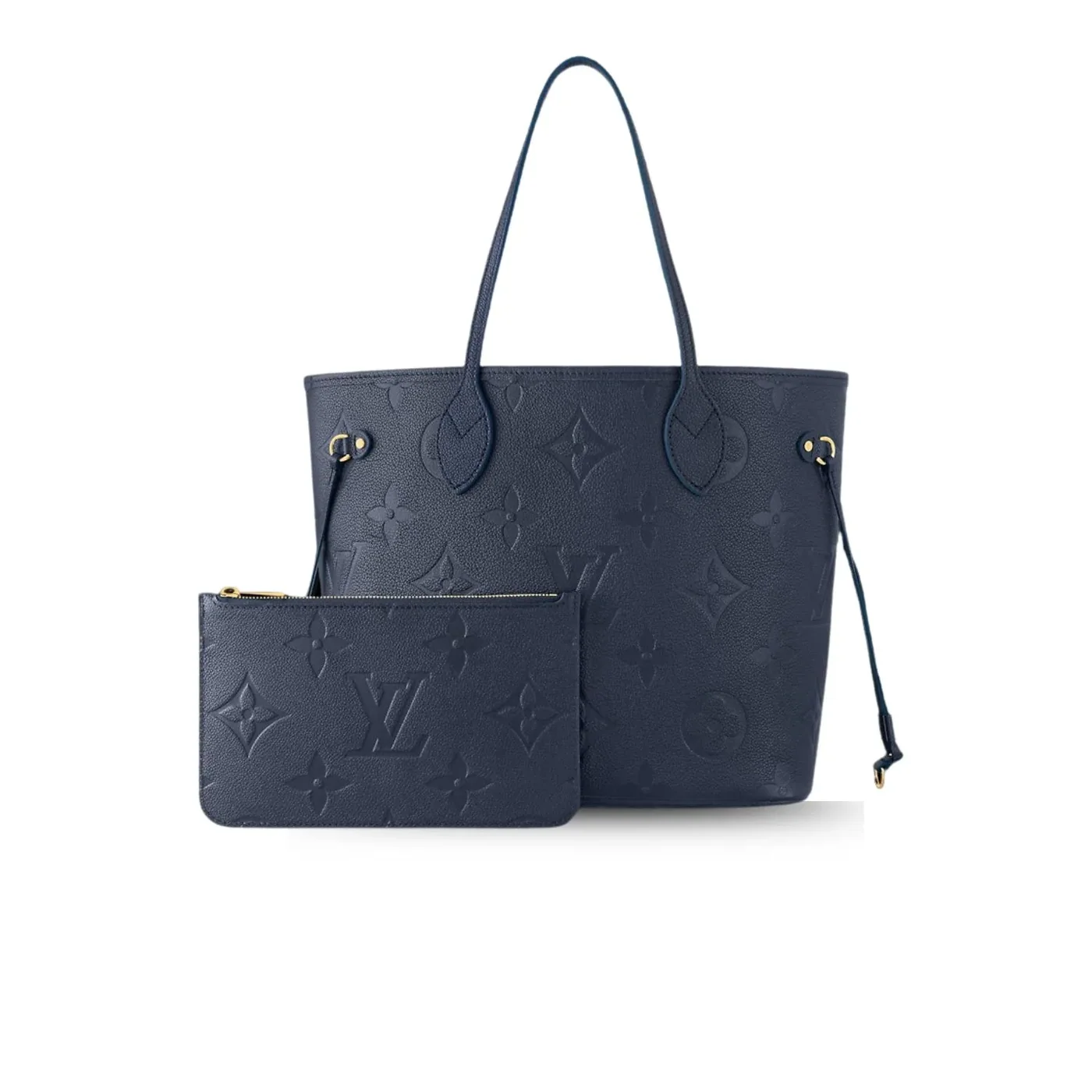Louis Vuitton Neverfull MM Tote Bag / Navy Blue Monogram Empreinte Gold Hardware Louis Vuitton Neverfull MM Tote Bag / Navy Blue Monogram Empreinte Gold Hardware