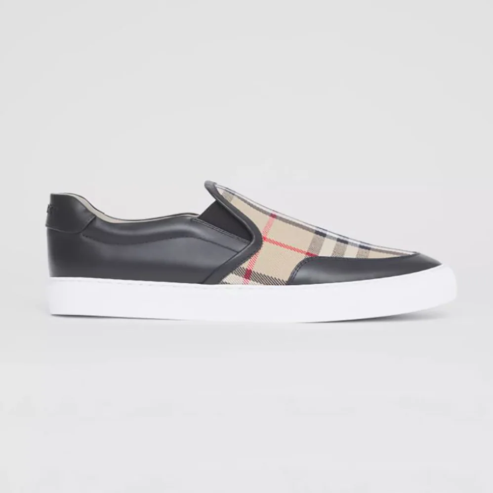 Burberry Leather and Vintage Check Slip-on Sneakers for Women in Black