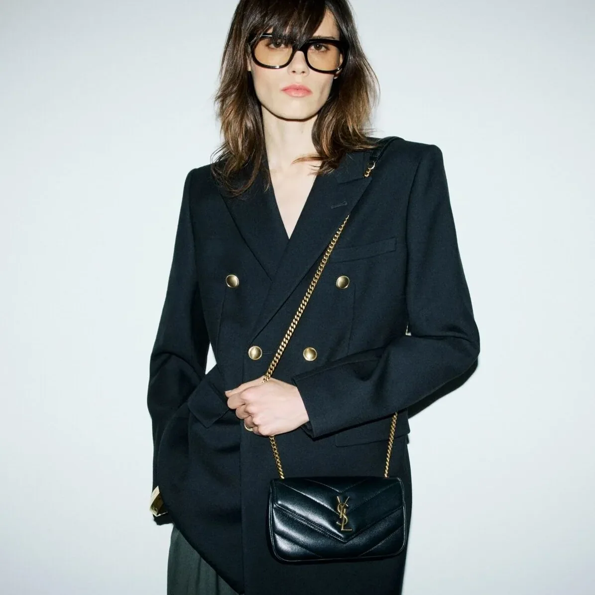 Saint Laurent Loulou Mini Shoulder Bag in Black Gold Hardware