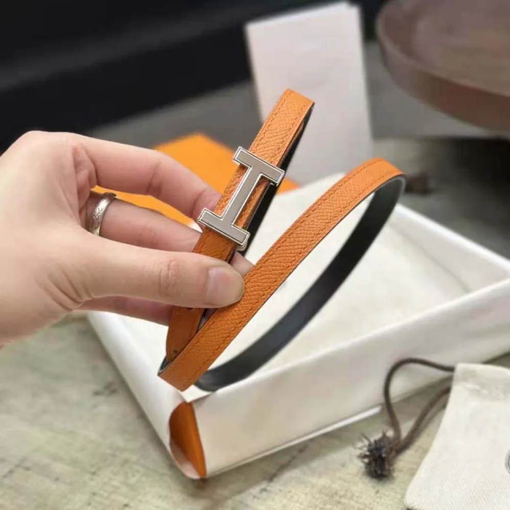 Hermes Focus Belt Buckle & Reversible Leather Strap 13 mm for Women in Silver/Orange