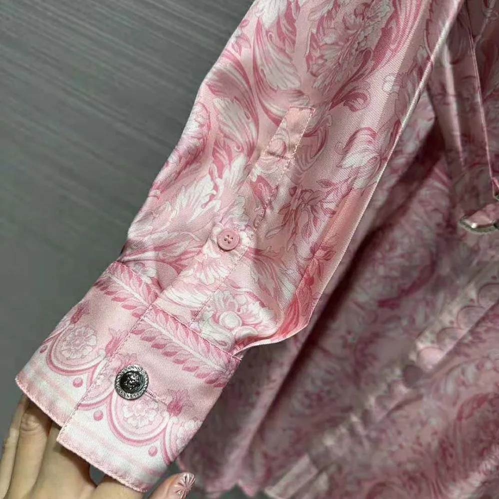 Versace Barocco Silk Midi Shirt Dress for Women in Pink Versace Barocco Silk Midi Shirt Dress for Women in Pink